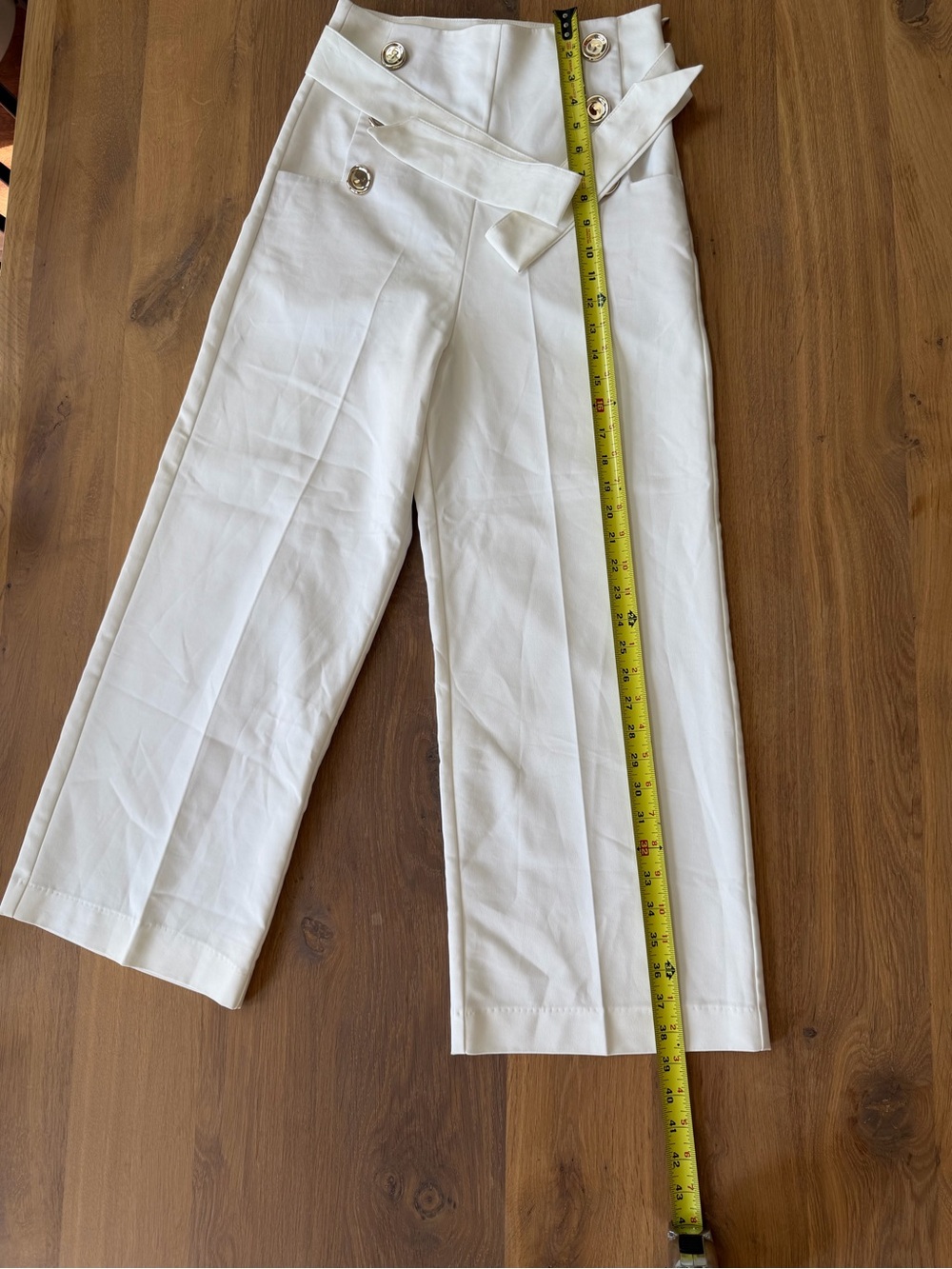 Zara White High-Waisted Wide-Leg Sailor Trousers with Gold Buttons - Picture 5 of 6
